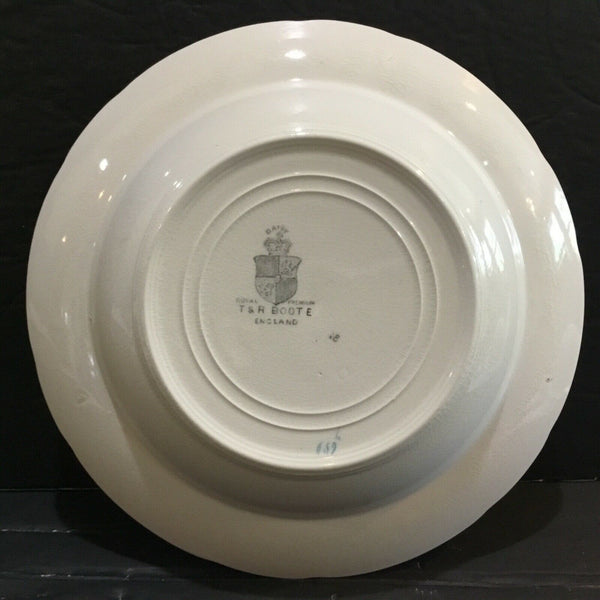SET OF (4) ANTIQUE T & R BOOTE IRONSTONE DAISY PATTERN RIMMED SOUP BOWLS (ENGLAND)
