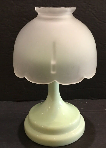 3-Piece Light Green Glass Pedestal with Floral Frosted Glass Shade Votive Holder