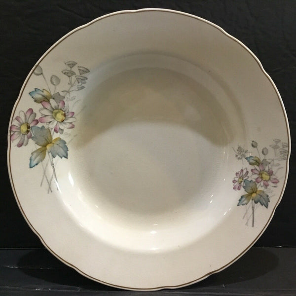SET OF (4) ANTIQUE T & R BOOTE IRONSTONE DAISY PATTERN RIMMED SOUP BOWLS (ENGLAND)