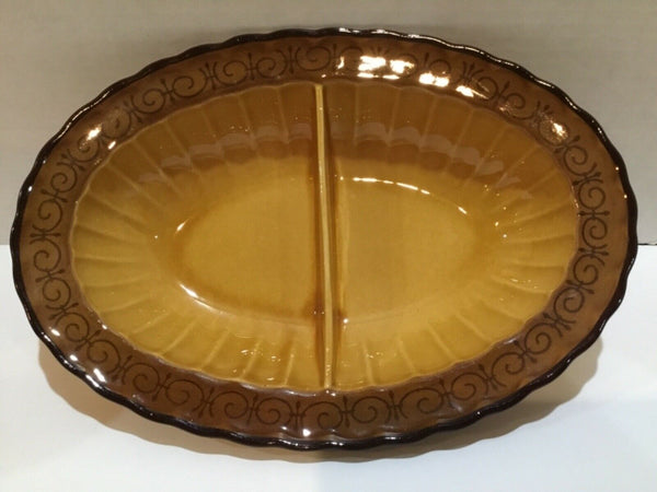 Metlox Vernon Ware "San Fernando Gold Poppy Trail" Divided Oval Serving Bowl