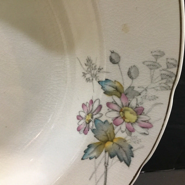 SET OF (4) ANTIQUE T & R BOOTE IRONSTONE DAISY PATTERN RIMMED SOUP BOWLS (ENGLAND)