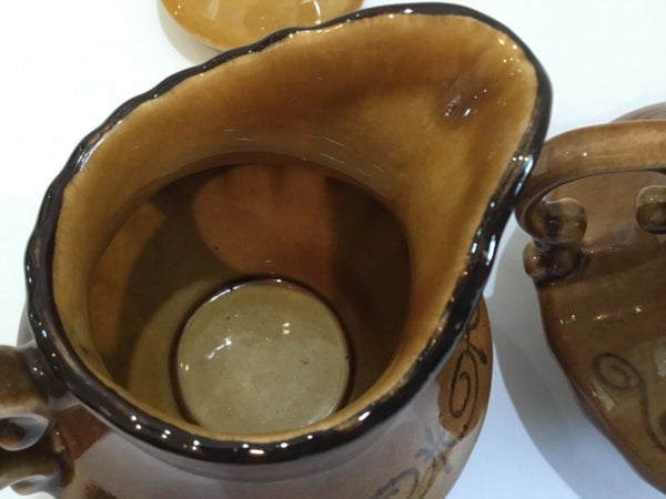 Metlox Vernon Ware "San Fernando Gold Poppy Trail" Creamer & Covered Sugar Bowl