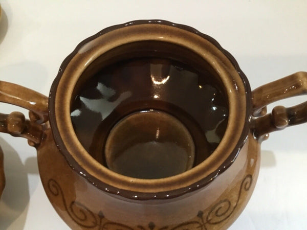 Metlox Vernon Ware "San Fernando Gold Poppy Trail" Creamer & Covered Sugar Bowl