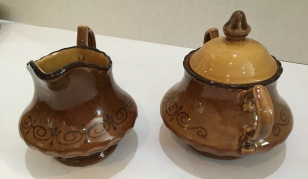 Metlox Vernon Ware "San Fernando Gold Poppy Trail" Creamer & Covered Sugar Bowl