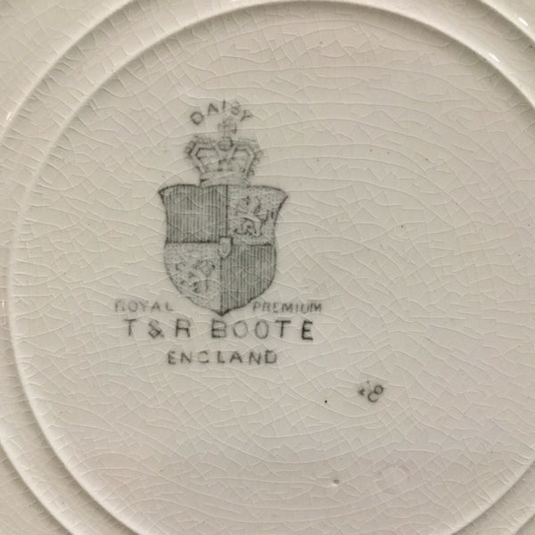 SET OF (4) ANTIQUE T & R BOOTE IRONSTONE DAISY PATTERN RIMMED SOUP BOWLS (ENGLAND)