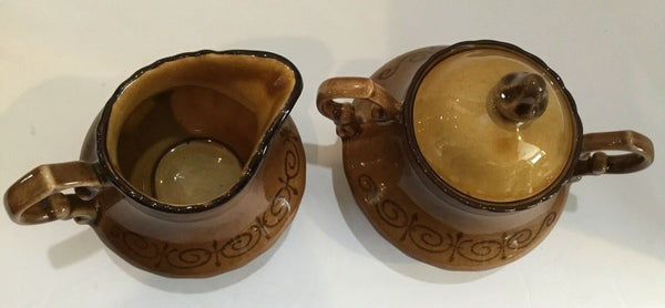 Metlox Vernon Ware "San Fernando Gold Poppy Trail" Creamer & Covered Sugar Bowl