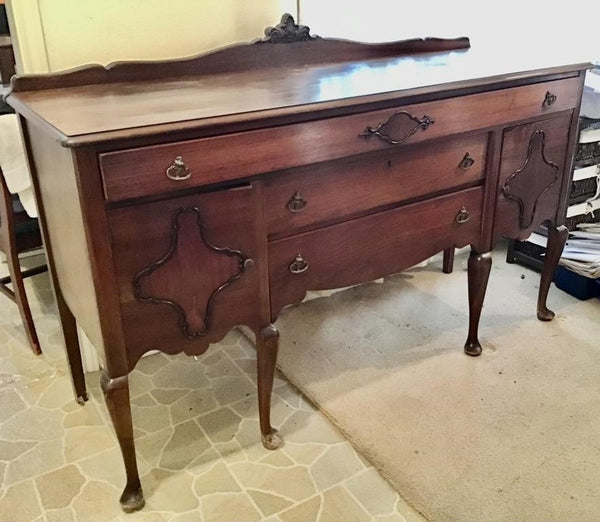 ANTIQUE WOOD BUFFET WITH CABRIOLE LEGS