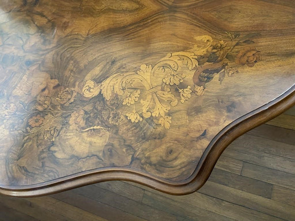 BEAUTIFUL ANTIQUE OVAL WOOD INLAY COFFEE TABLE