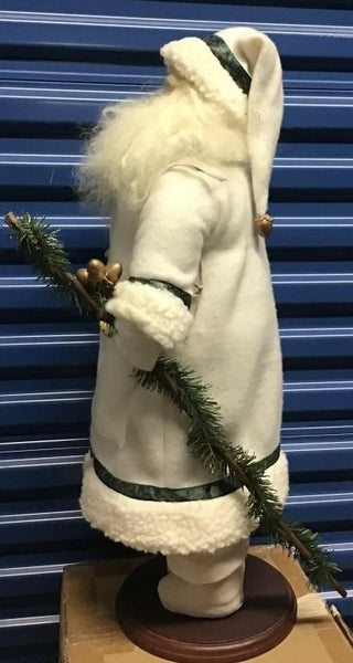 LARGE 28" SANTA FIGURE WEARING A CREAM COLORED COAT HOLDING A LANTERN AND STAFF