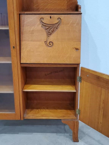 VICTORIAN ANTIQUE SECRETARY BOOKCASE WITH MIRROR